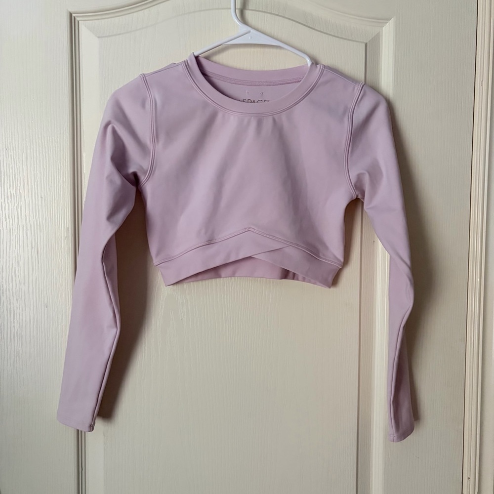 L*Space Active Light Pink Peony Aim High Crop Long Sleeve Athletic Top, Small - Picture 3 of 13